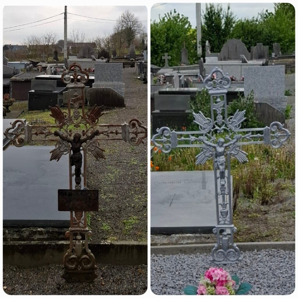 Nettoyage ornement tombe